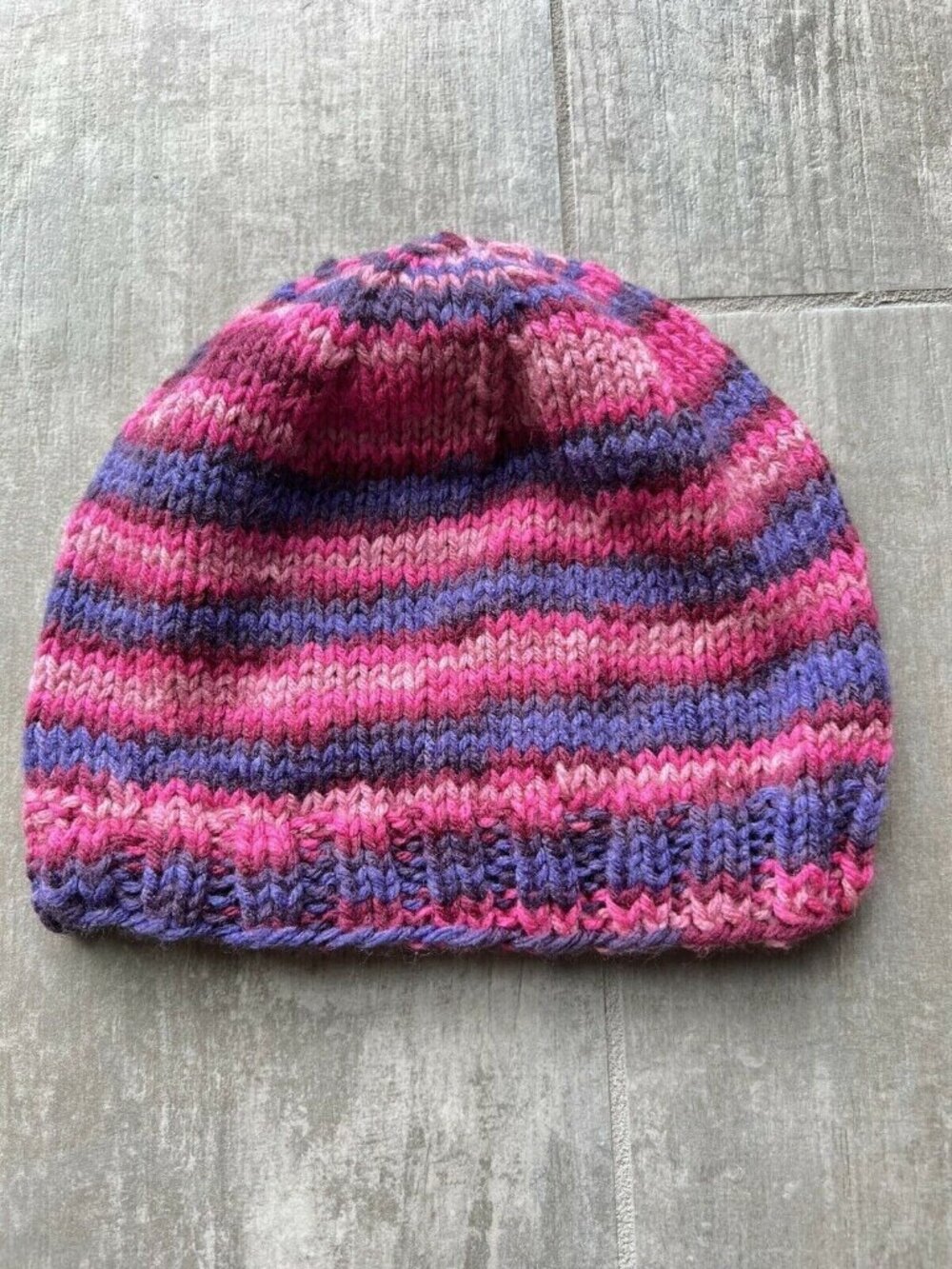 Handmade Homemade Pink Purple Knit Winter Hat Beanie Cap NEW Toddler Girl 3-5